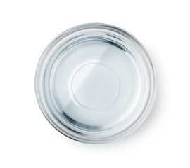 Top view of glass bowl with clear water