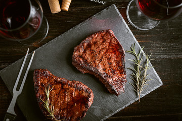 dinner for two with steaks and red wine