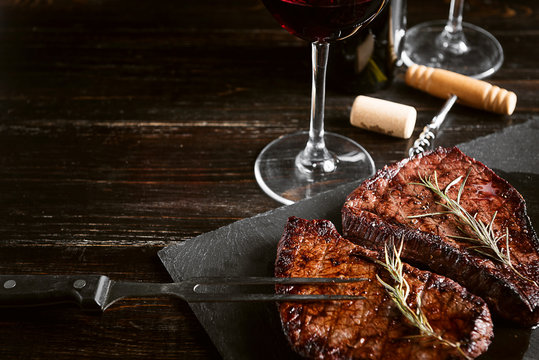 Dinner For Two With Steaks And Red Wine