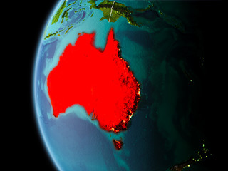 Australia from space in evening