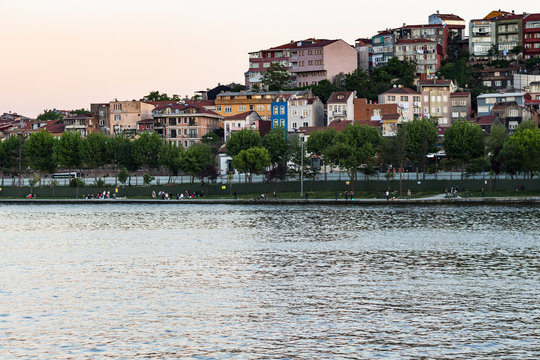 quay in Fatih district in Istanbul city in evening