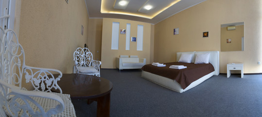 interior of an empty hotel room. Hotel room in modern style. classic interior of the apartments in hotel
