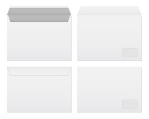 Creative vector illustration of white blank paper envelopes template set isolated on transparent background. International standard sizes. Art design empty example packing letter. Graphic element