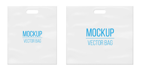 Creative vector illustration of empty blank white plastic bag isolated on transparent background. Art design realistic mockup template with place for your branding. Abstract concept graphic element