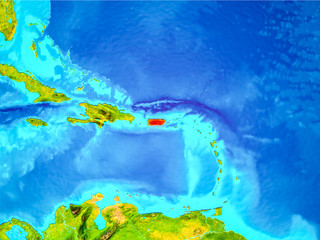 Fototapeta na wymiar Puerto Rico in red on Earth