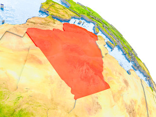 Algeria in red model of Earth