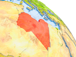 Libya in red model of Earth