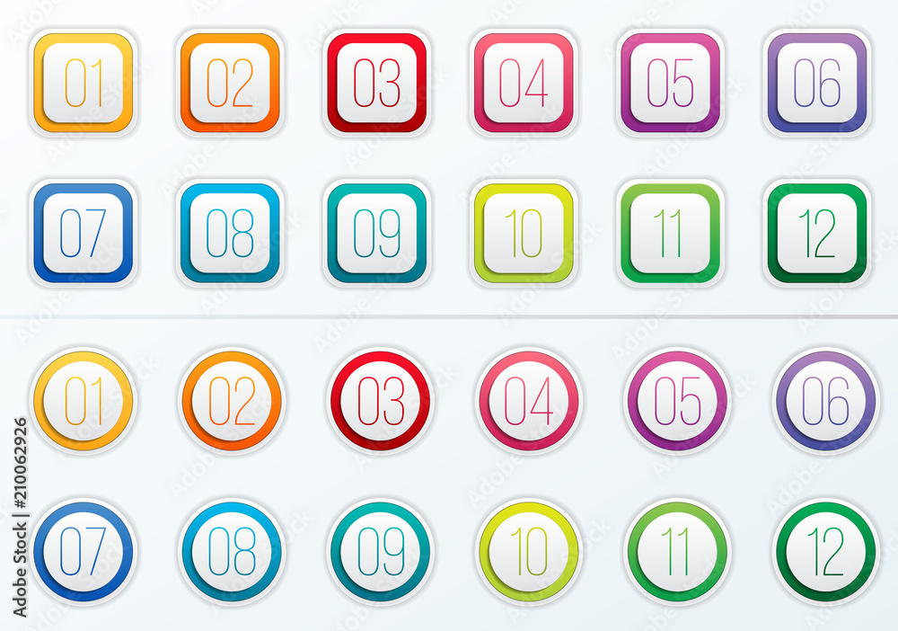 Wall mural creative vector illustration of number bullet points set 1 to 12 isolated on transparent background.