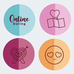 icon set of online dating concept over colorful circles and white background, vector illustration