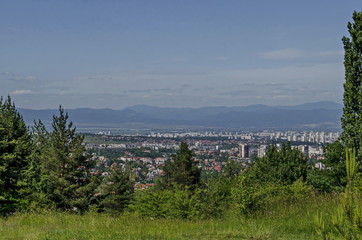 Cityscape of bulgarian capital city Sofia from the top of Vitosha mountain near by Knyazhevo, Sofia, Bulgaria, Europe 