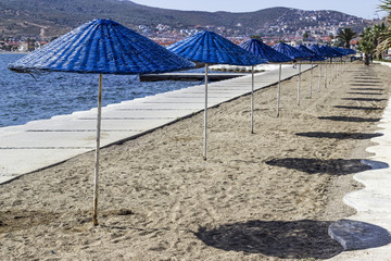 Perspective colorful shot of sun shading on the coastline at summertime