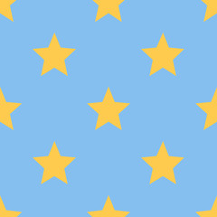 Seamless pattern with stars. Classic tile ornament. Vector illustration. Yellow stars on blue background