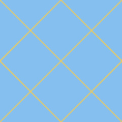 Seamless pattern in the cell, intersecting lines. Classic tile ornament.  Yellow cells on blue background
