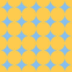 Seamless pattern with polka dots, circles, points. Classic tile ornament. Yellow dots on blue background