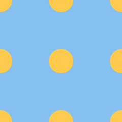 Seamless pattern with polka dots, circles, points. Classic tile ornament. Yellow dots on blue background