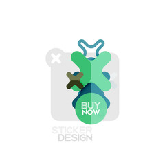 Flat design cross shape geometric sticker icon, paper style design with buy now sample text, for business or web presentation, app or interface buttons