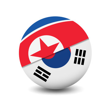 Flag of North Korea and South Korea, circle shape friendship relationship isolated on white background, vector illustration
