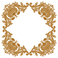 Golden vintage border frame engraving with retro ornament pattern in antique baroque style decorative design. Vector