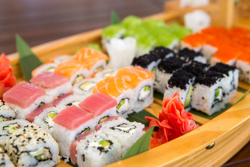 set of rolls on the ship. set sush. Japanese food