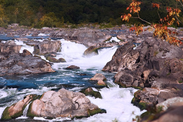 Potomac River. Rapids and Waterfalls. Landscape. Stones and Water Foam.
