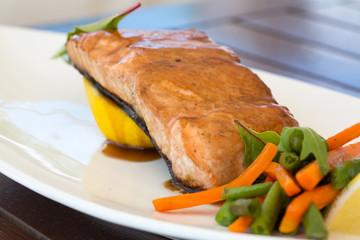 salmon with teriyaki sauce. baked salmon