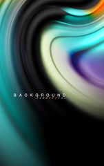Fluid liquid colors design, colorful marble or plastic wavy texture background, glowing multicolored elements on black, for business or technology presentation or web brochure cover design, wallpaper