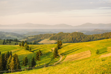 Obraz premium summer mountains green grass and blue sky landscape