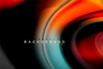 Fluid liquid colors design, colorful marble or plastic wavy texture background, glowing multicolored elements on black, for business or technology presentation or web brochure cover design, wallpaper