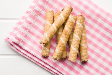 Sweet chocolate waffle rolls.