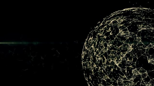 Blockchain network in global digital cyberspace. Financial or social abstract background animation 4K shifted to the right