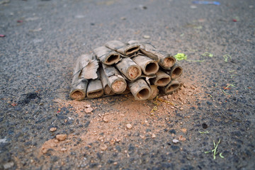 New Year’s Eve trash: Remnants of fireworks left in the streets after the traditional new years celebration