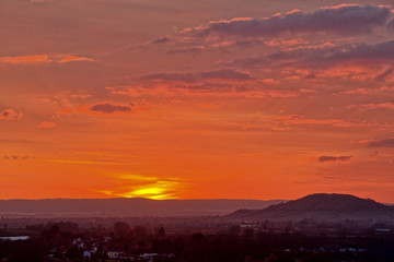 Sunset over Somerset, England, UK.