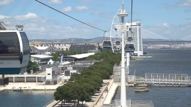 Funicular or ropeway and public transport through gulf or river in Lisbon, Portugal