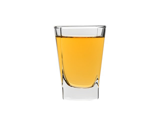 shot glass of strong alcohol whisky isolated on white bakcground