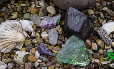 Fragments of colored Beautiful stones, polished with water