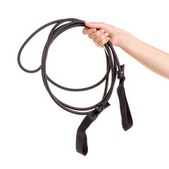 Sports rubber band in hand on white background isolation