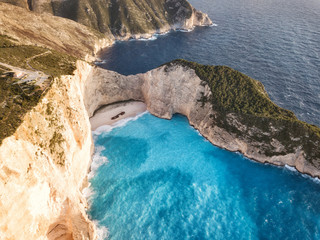 Zakynthos Shipwreck Beach from the Cliffs in Greece taken in Spring 2018