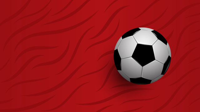 Realistic football on red background, football championship cup, abstract background, vector illustration