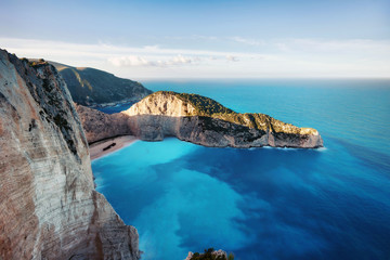 Obraz premium Zakynthos Shipwreck Beach from the Cliffs in Greece taken in Spring 2018