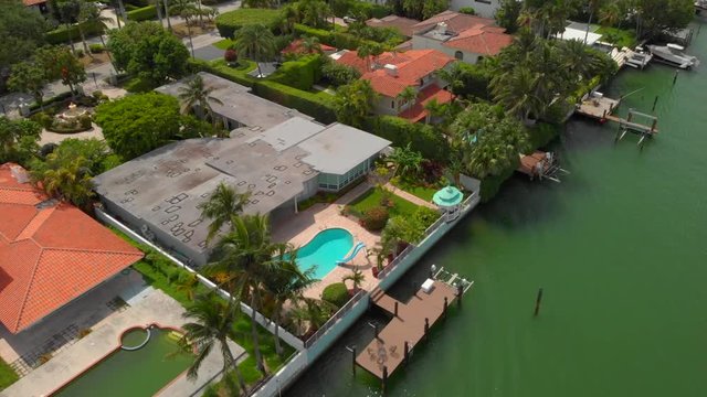 Aerial Reveal Waterfront Mansions Miami Beach Indian Creek