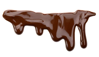 Foto op Plexiglas Melting chocolate drips. Chocolate isolated on white background. © A_Skorobogatova