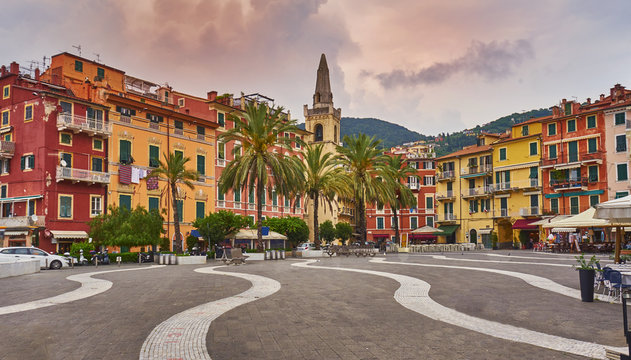 Central square (Piazza Mottino) Stormy Cloudy Weather Lerici, Liguria, Italy