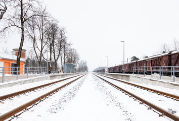Snow Covered Railway Track.  The view along a snow covered railway track in Sigulda, Latvia.