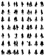 Silhouettes of families at walking, vector