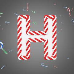 Holiday alphabet letter H uppercase. Christmas font made of mint striped candy canes. 3D render.