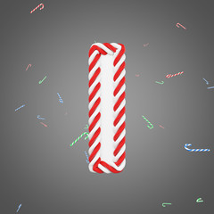 Holiday alphabet letter I uppercase. Christmas font made of mint striped candy canes. 3D render.