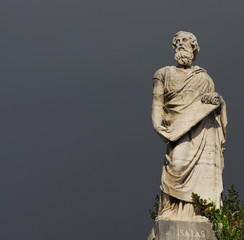 Isaiah the ancient jewish prophet statue, completed in 1827 at the top of Church of St. Mary of Consolation in Rome (with copy space)