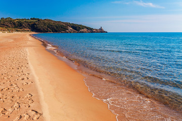 Panoramic sea beach landscape near Gaeta, Lazio, Italy. Nice sand beach and clear blue water....