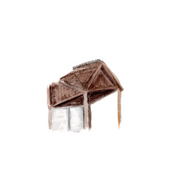 Watercolor sketch of part of the roof. Illustration of part of the building, architecture on white background