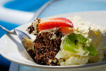 fresh fruit summer cake by the pool